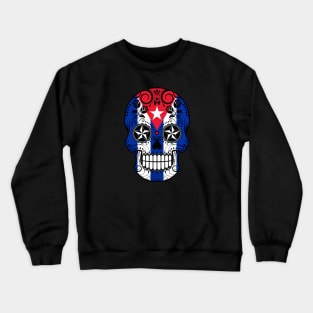 Cuban Flag Sugar Skull with Roses Crewneck Sweatshirt